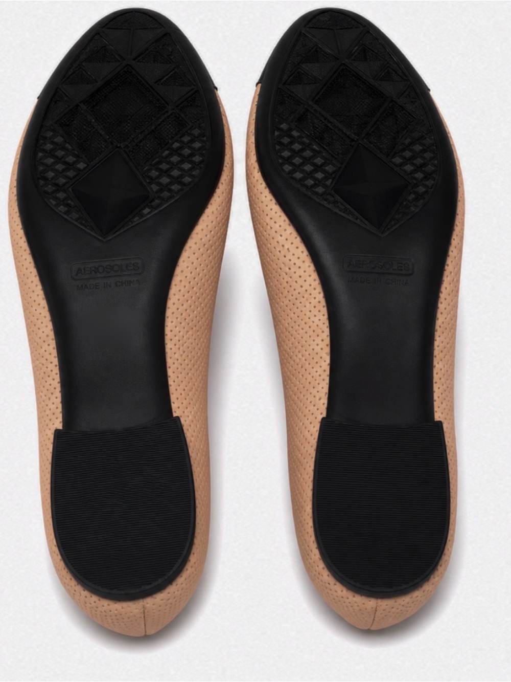 AEROSOLES Blush Perforated Ballet Flat with Black Cap Toe and Trim - Picture 3 of 5